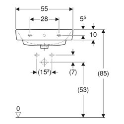 Geberit Waschtisch Renova Plan 55x44cm, o. Hahnl., m ÜL, weiß KeraTect