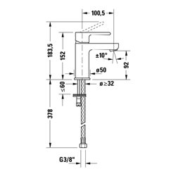 Duravit Waschtisch-Einhebelmischer S Fresh + -Flow B.2 o. Zugst.Abl.Gar., Ausl. 101mm, chrom