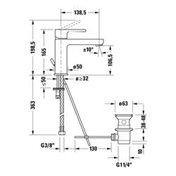 Duravit Waschtisch-Einhebelmischer S Fresh + -Flow B.2 m Zugst.Abl.Gar., Ausladung 139mm, chrom