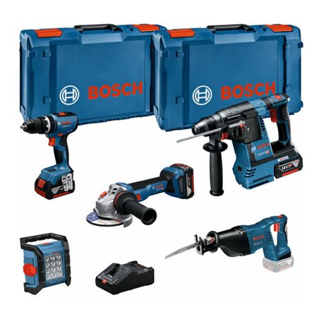Bosch Combo Kit 18V-Set mit 5 Werkzeugen: GSB + GBH + GWS + GSA + GLI + 3 x Akku