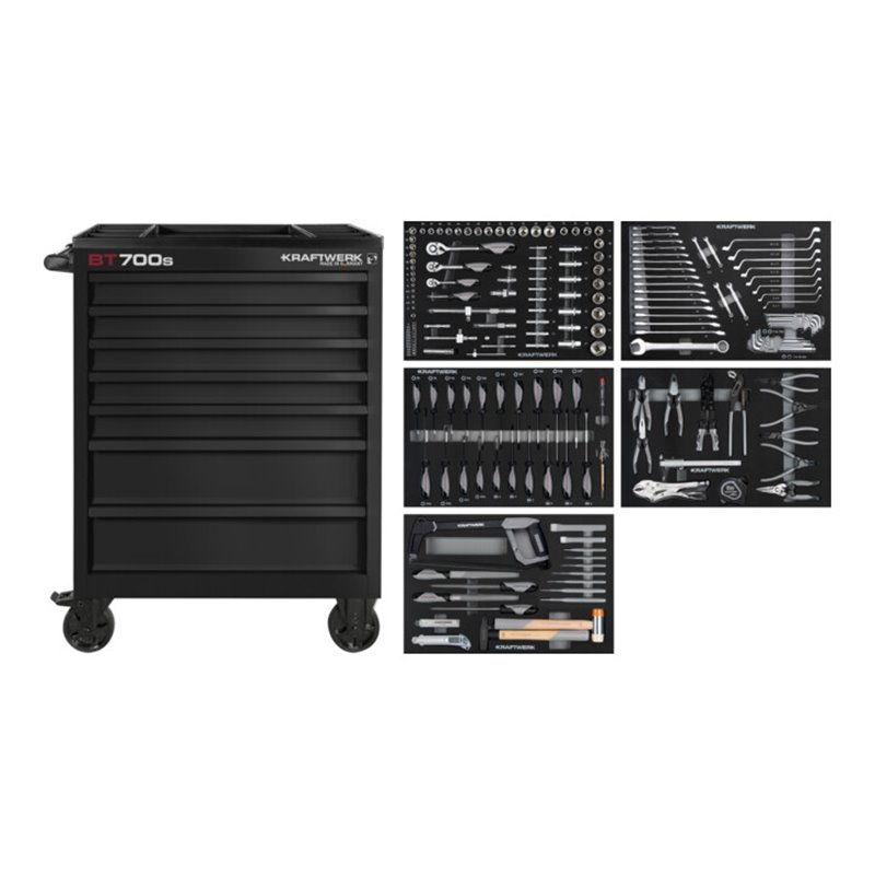 Kraftwerk BT LINE Werkstattwagen BT700s 7 Schubladen schwarz, 194-tlg.