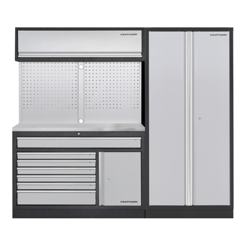 Kraftwerk MOBILIO 2er Kombi breit, Lochwand, 2t Hochschrank, Edelstahl