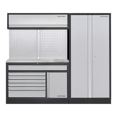 Kraftwerk MOBILIO 2er Kombi breit, Lochwand, 2t Hochschrank, Edelstahl