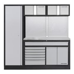 Kraftwerk MOBILIO 2er Kombi breit, Lochwand, 1t Hochschrank, Edelstahl