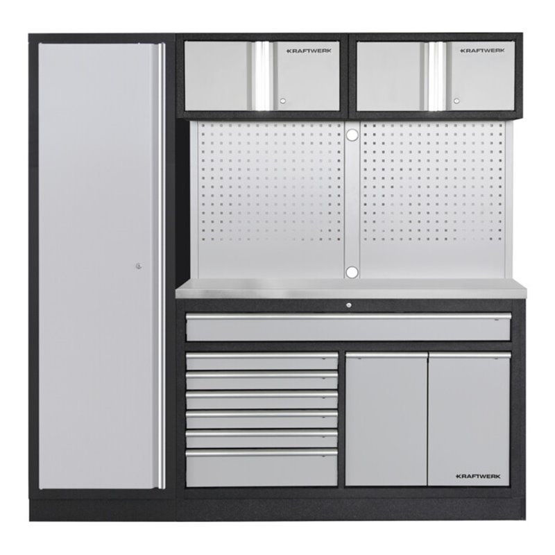 Kraftwerk MOBILIO 2er Kombi breit, Lochwand, 1t Hochschrank, Edelstahl