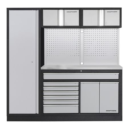 Kraftwerk MOBILIO 2er Kombi breit, Lochwand, 1t Hochschrank, Edelstahl