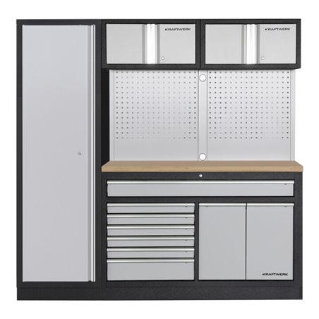 Kraftwerk MOBILIO 2er Kombi breit, Lochwand, 1t Hochschrank, Buche