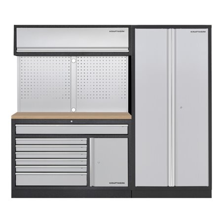 Kraftwerk MOBILIO 2er Kombi breit, Lochwand, 2t Hochschrank, Buche