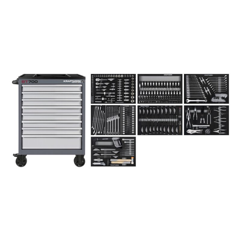 Kraftwerk BT700 Werkstattwagen, 8 Schubladen, BASIC, 351-tlg.