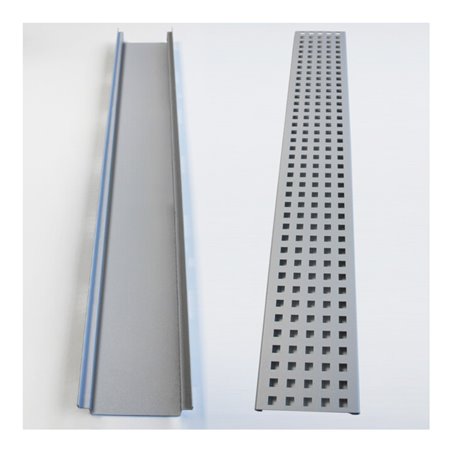 Kantfuchs24 Entwässerungsrinne Pro Style, Wasserrinne (geschlossen) + Trittblech, MAGNELIS Stahl RAL-9006, 1000 x 150 x 50mm