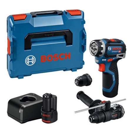 Bosch Schrauber GSR 12V-32 FC, 2x GBA 12V 2.0Ah, Aufs., Zusatzhandg., Tiefenan.,L-BOXX