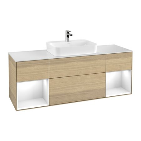 V&B Waschtischunterschrank Finion 160x60, Pl w m, Reg glo wh. Lac, Oa ven