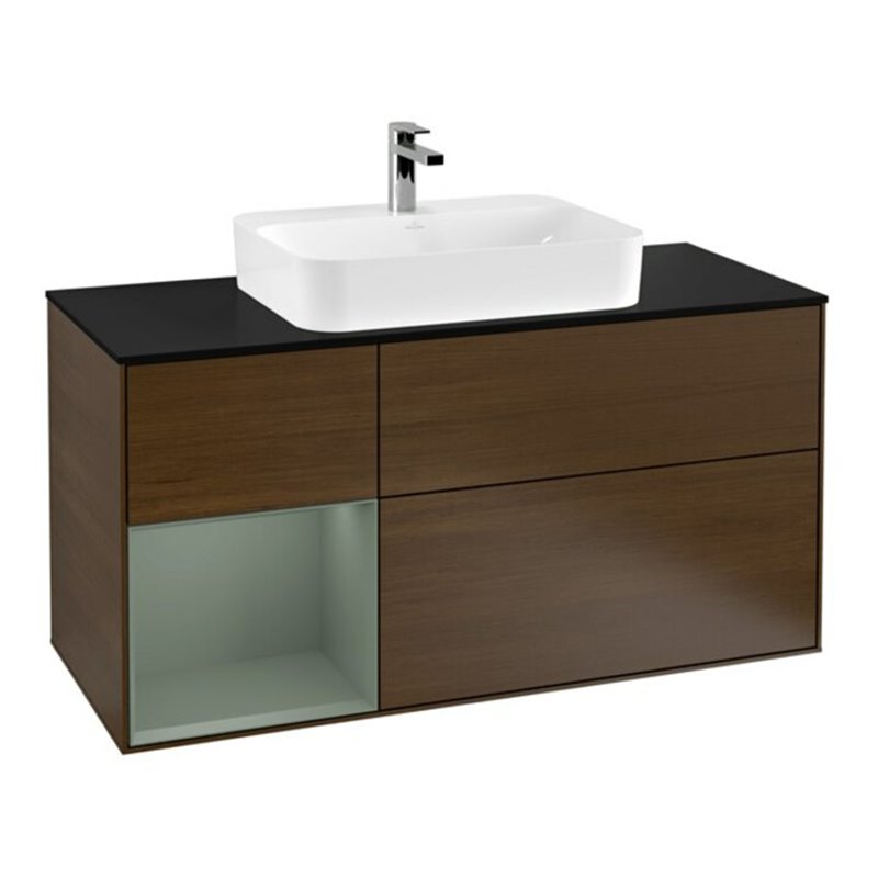 V&B Waschtischunterschrank Wandbeleuchtung Finion 120cm, Pl b m, Rg li Oli. m Lac, wal ven