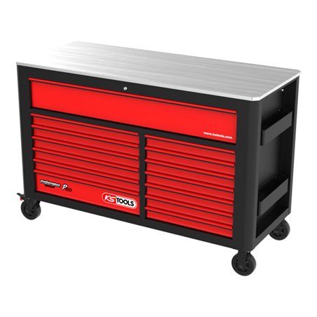 KS Tools PERFORMANCEplus P45 SCHWARZ/ROT Werkstattwagen mit 14 Schubladen