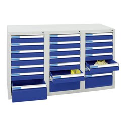 Stumpf Schubladenschrank Serie ESTA, 21 Schubladen enzianblau (18x100, 3x200mm)