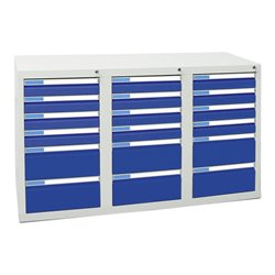 Stumpf Schubladenschrank Serie ESTA, 18 Schubladen enzianblau (12x100, 6x200mm)