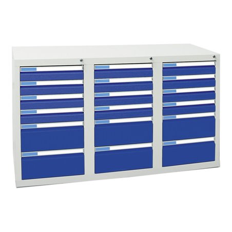 Stumpf Schubladenschrank Serie ESTA, 18 Schubladen enzianblau (12x100, 6x200mm)