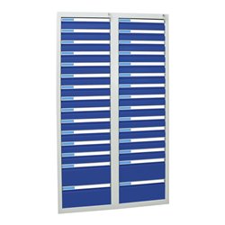 Stumpf Schubladenschrank Serie ESTA, 30 Schubladen enzianblau (26x100, 4x200mm)