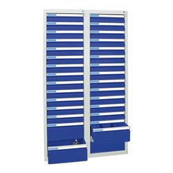 Stumpf Schubladenschrank Serie ESTA, 30 Schubladen enzianblau (26x100, 4x200mm)