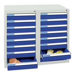 Stumpf Schubladenschrank Serie ESTA, 16 Schubladen enzianblau (16x100mm)
