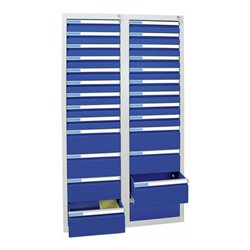 Stumpf Schubladenschrank Serie ESTA, 26 Schubladen enzianblau (18x100, 8x200mm)