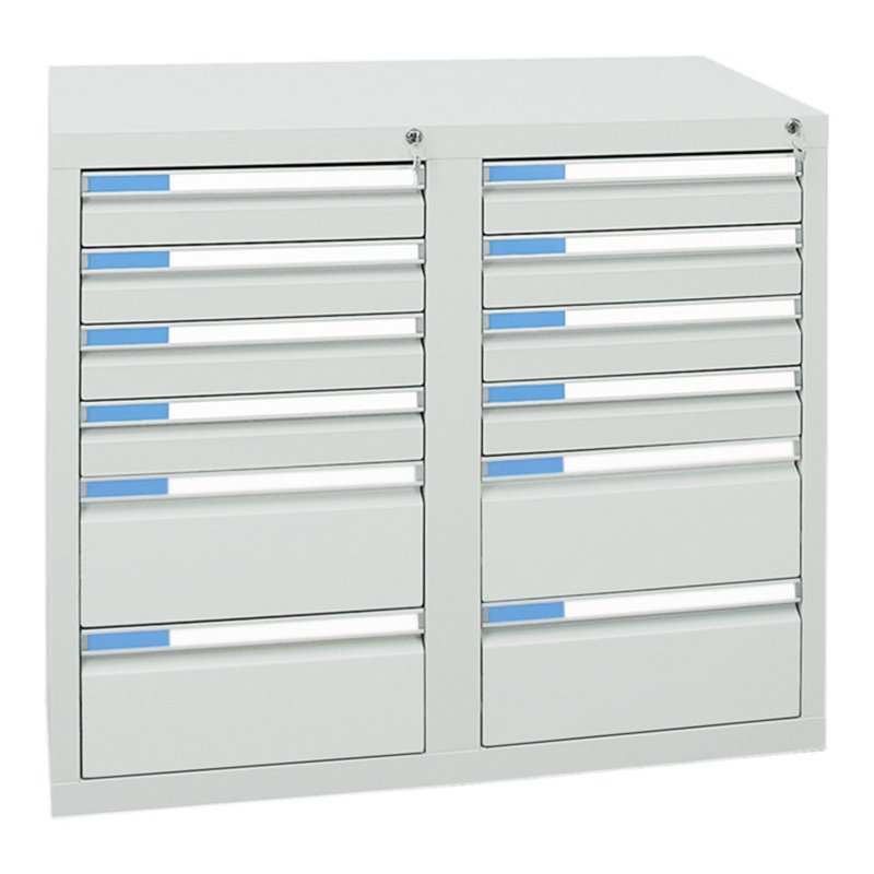 Stumpf Schubladenschrank Serie ESTA, 12 Schubladen lichtgrau (8x100, 4x200mm)