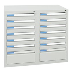 Stumpf Schubladenschrank Serie ESTA, 14 Schubladen lichtgrau (12x100, 2x200mm)