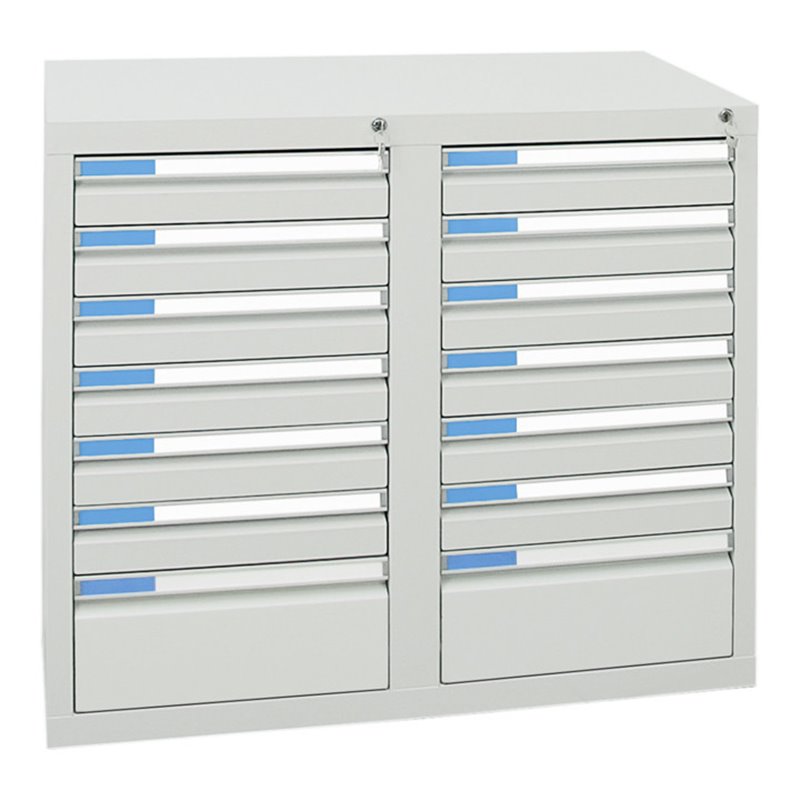 Stumpf Schubladenschrank Serie ESTA, 14 Schubladen lichtgrau (12x100, 2x200mm)