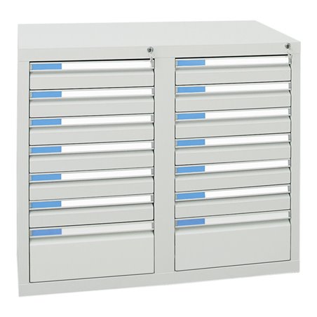 Stumpf Schubladenschrank Serie ESTA, 14 Schubladen lichtgrau (12x100, 2x200mm)