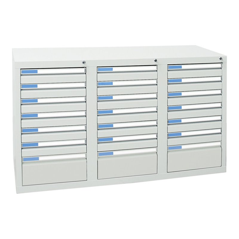Stumpf Schubladenschrank Serie ESTA, 21 Schubladen lichtgrau (18x100, 3x200mm)