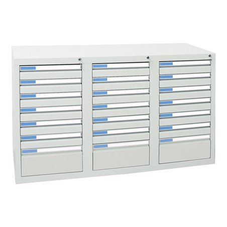 Stumpf Schubladenschrank Serie ESTA, 21 Schubladen lichtgrau (18x100, 3x200mm)
