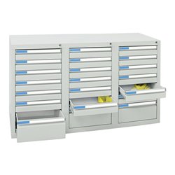 Stumpf Schubladenschrank Serie ESTA, 21 Schubladen lichtgrau (18x100, 3x200mm)