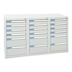 Stumpf Schubladenschrank Serie ESTA, 18 Schubladen lichtgrau (12x100, 6x200mm)