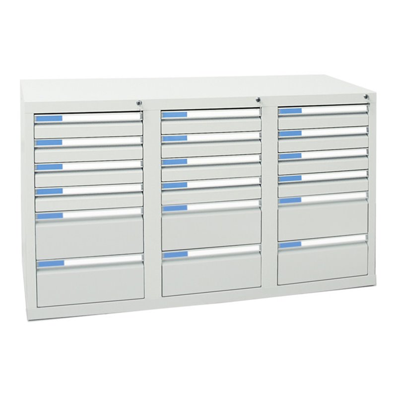 Stumpf Schubladenschrank Serie ESTA, 18 Schubladen lichtgrau (12x100, 6x200mm)