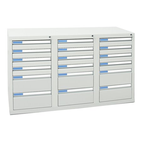 Stumpf Schubladenschrank Serie ESTA, 18 Schubladen lichtgrau (12x100, 6x200mm)
