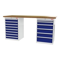 STIER Werkbank BxTxH 2000x600x1060 mm mit 2 Schrankgehäusen der Breite 600 mm RAL 7035 / RAL 5010