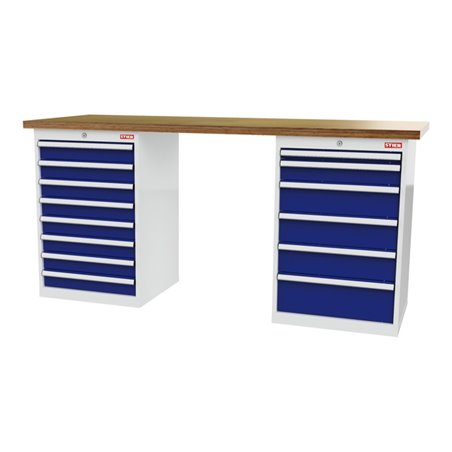 STIER Werkbank BxTxH 2000x600x860 mm mit 2 Schrankgehäusen der Breite 600 mm RAL 7035 / RAL 5010