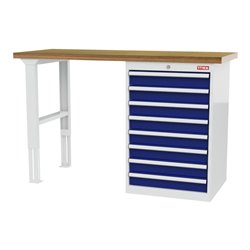 STIER Werkbank BxTxH 1500x600x1060 mm mit 1 Schrankgehäuse der Breite 600 mm RAL 7035 / RAL 5010