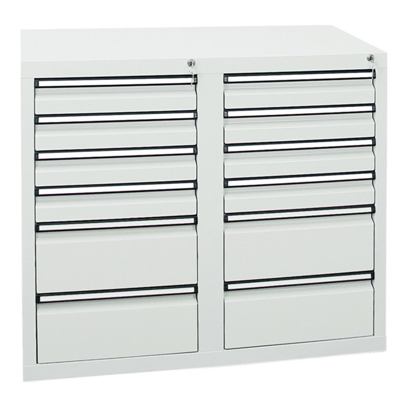 Stumpf Schubladenschrank Serie STS 410, 12 Schubladen lichtgrau (8x100, 4x200mm)
