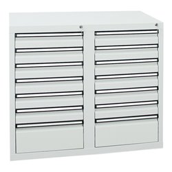 Stumpf Schubladenschrank Serie STS 410, 14 Schubladen lichtgrau (12x100, 2x200mm)