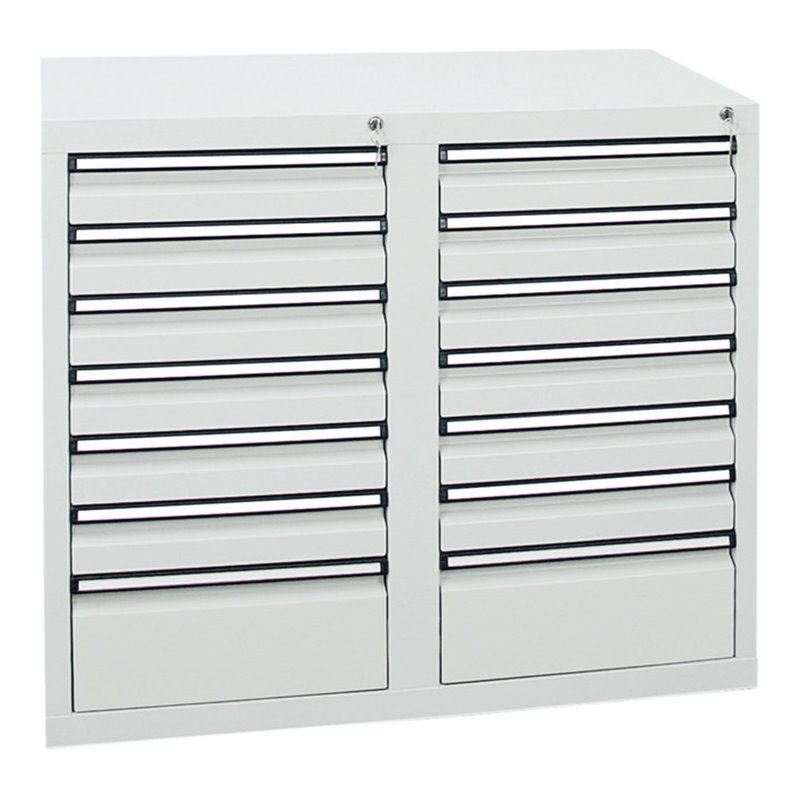 Stumpf Schubladenschrank Serie STS 410, 14 Schubladen lichtgrau (12x100, 2x200mm)