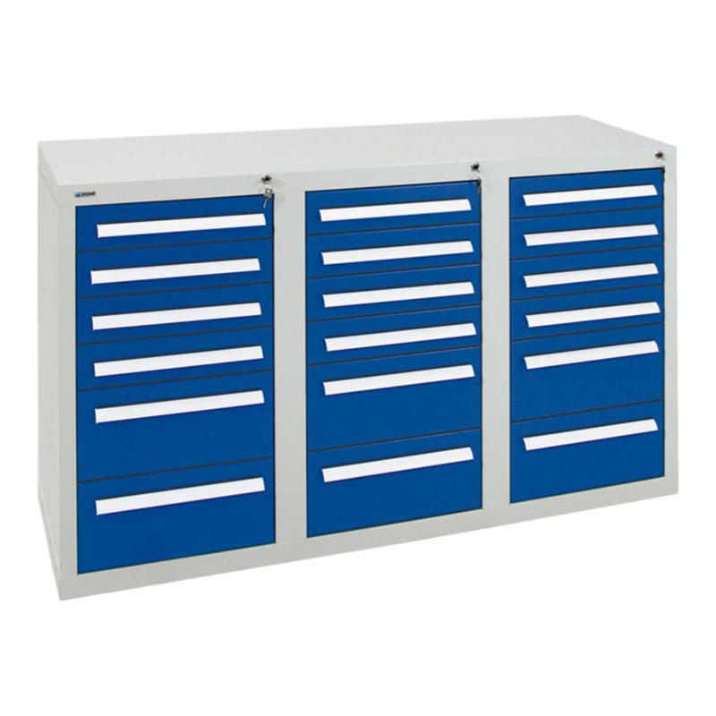 Stumpf Schubladenschrank Serie T-100/35-3, 18 Schubladen enzianblau (12x100, 6x200mm)