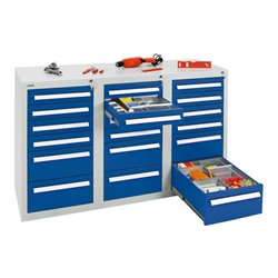 Stumpf Schubladenschrank Serie T-100/35-3, 18 Schubladen enzianblau (12x100, 6x200mm)