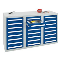 Stumpf Schubladenschrank Serie T-100/35-3, 24 Schubladen enzianblau (24x100mm)
