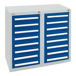 Stumpf Schubladenschrank Serie T-100/35-2, 16 Schubladen enzianblau (16x100mm)