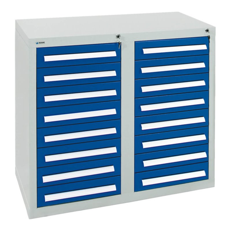 Stumpf Schubladenschrank Serie T-100/35-2, 16 Schubladen enzianblau (16x100mm)