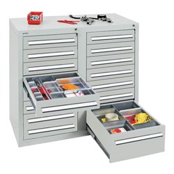 Stumpf Schubladenschrank Serie T-100/35-2, 14 Schubladen lichtgrau (12x100, 2x200mm)