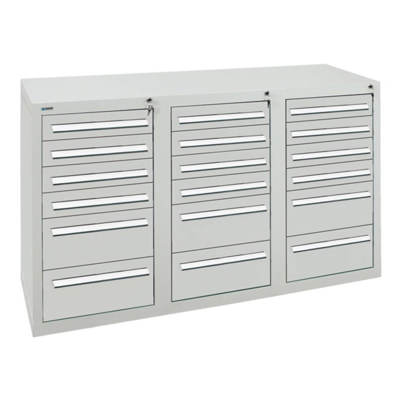 Stumpf Schubladenschrank Serie T-100/35-3, 18 Schubladen lichtgrau (12x100, 6x200mm)