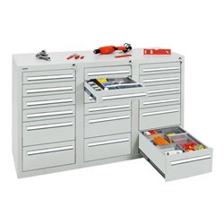 Stumpf Schubladenschrank Serie T-100/35-3, 18 Schubladen lichtgrau (12x100, 6x200mm)