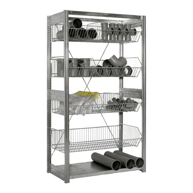 Bito Fachbodenregal Gitterkörbe L1008xH2200xT524 mm, Anbaufeld verzinkt